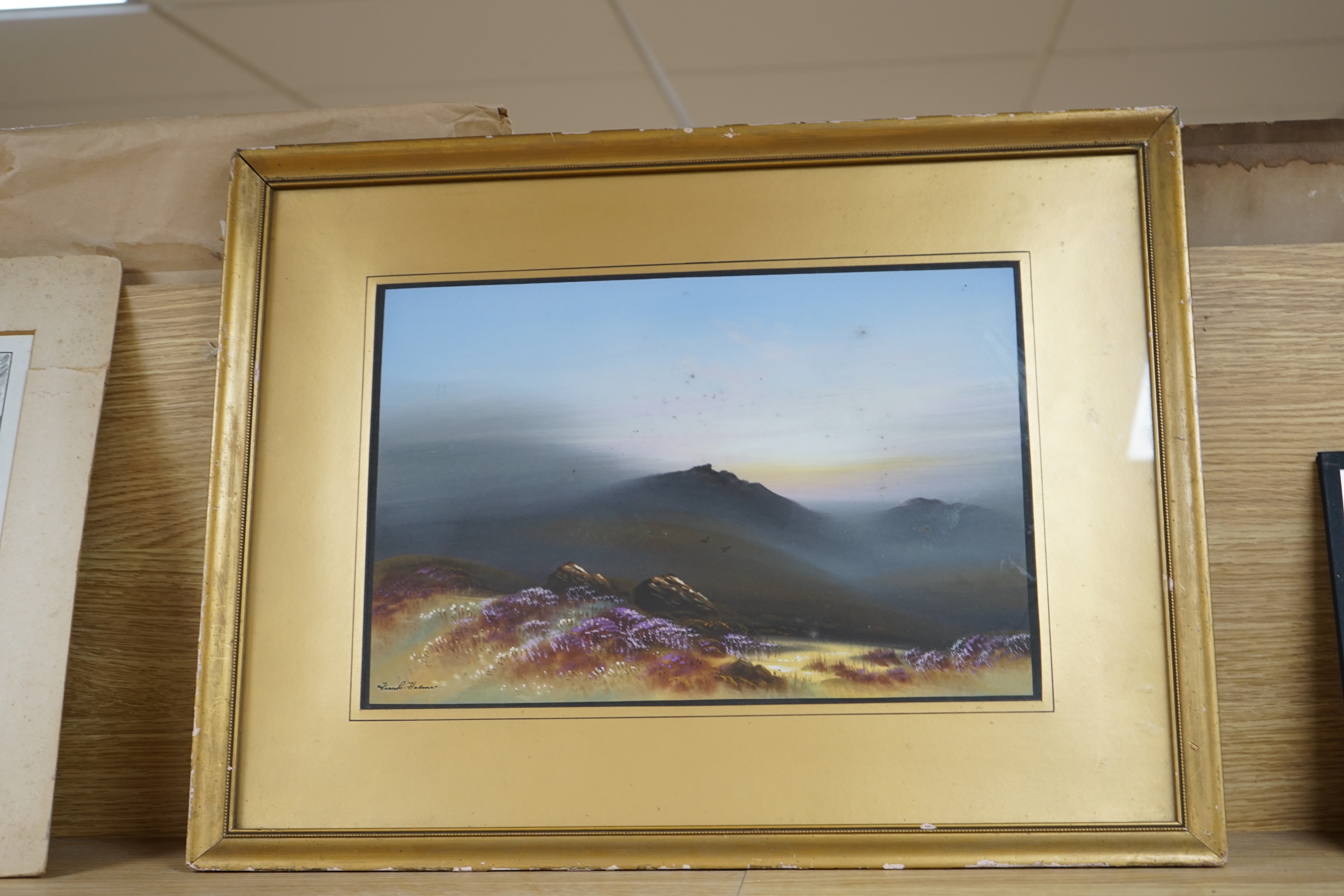 Frank Halmer, gouache, Moorland scene, signed, 25 x 27cm
